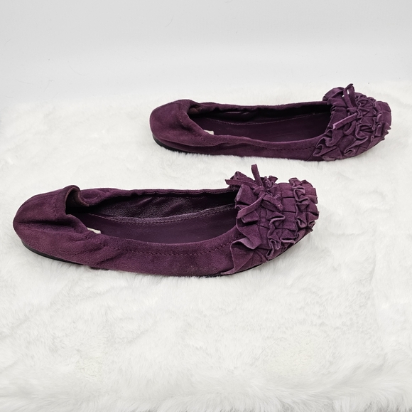 MIU MIU purple leather suede ruffle toe flats 35.5 - Picture 2 of 9